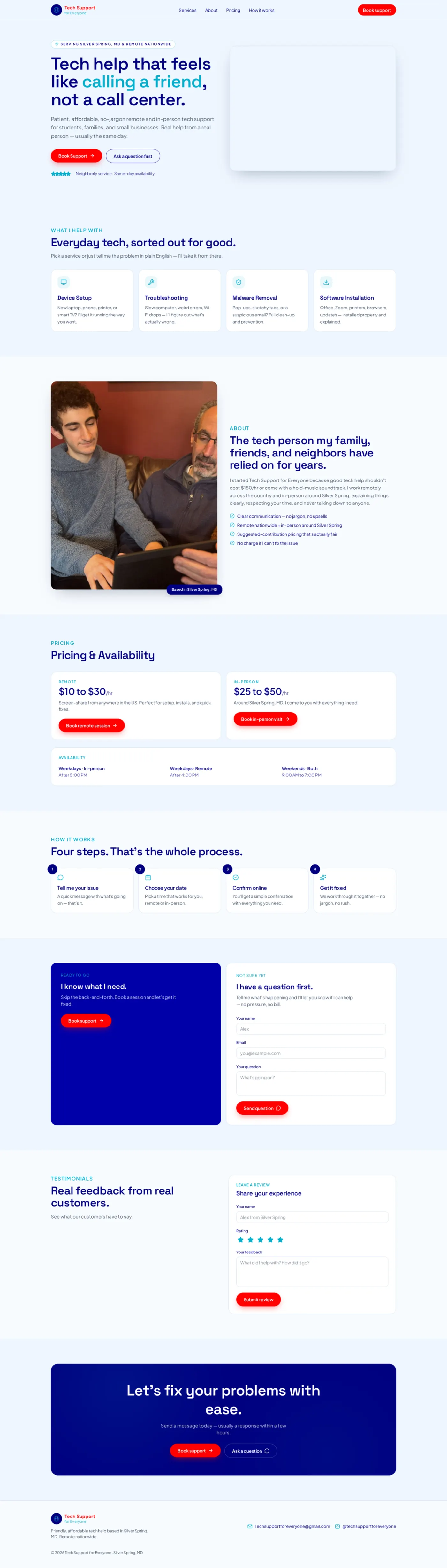 Tech Support For Everyone homepage after the Muse website redesign