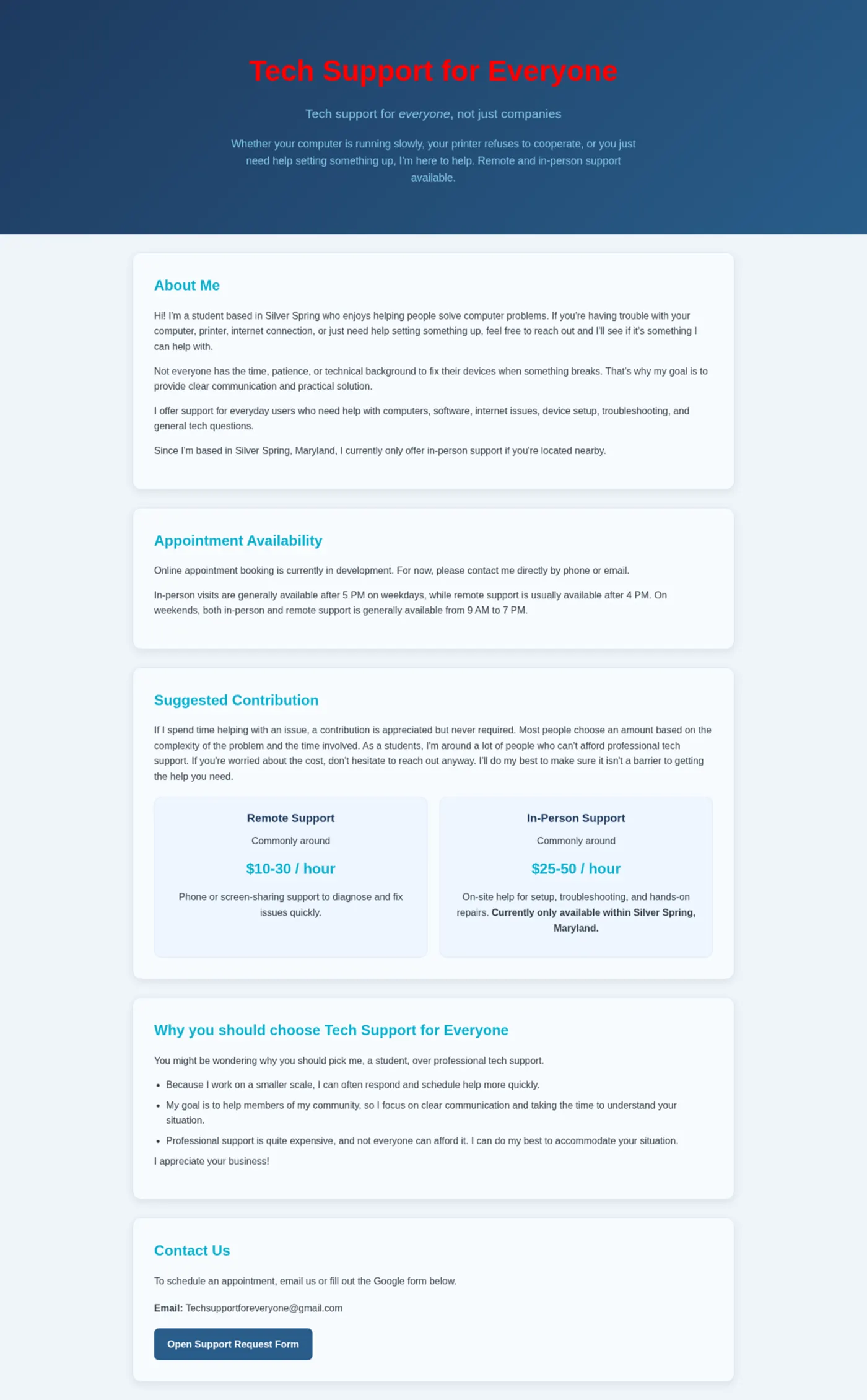 Before version of the Tech Support For Everyone website